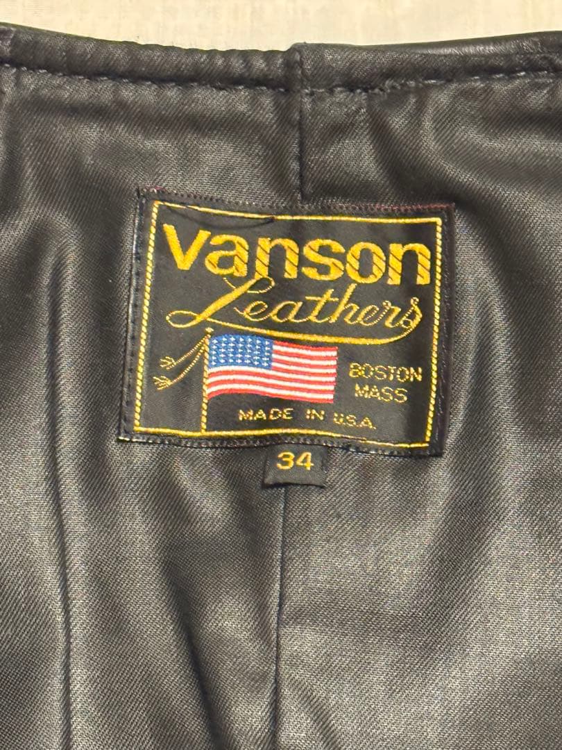 Vanson 黒 レザーベスト USA製　34インチ　ジッパータイプ
