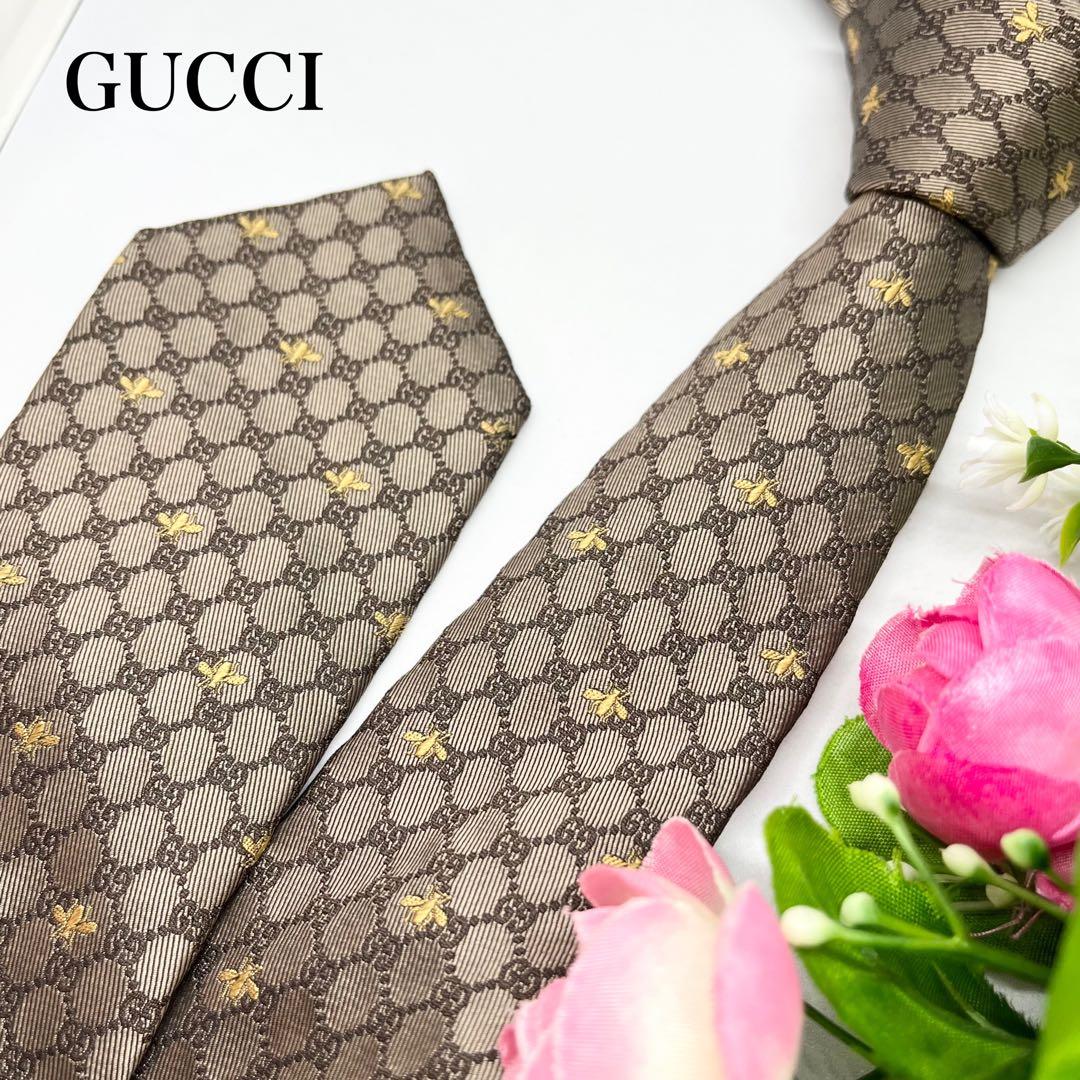 美品　GUCCI ネクタイ　ビジネス　蜂　GG柄　シルク100% 高級　現行
