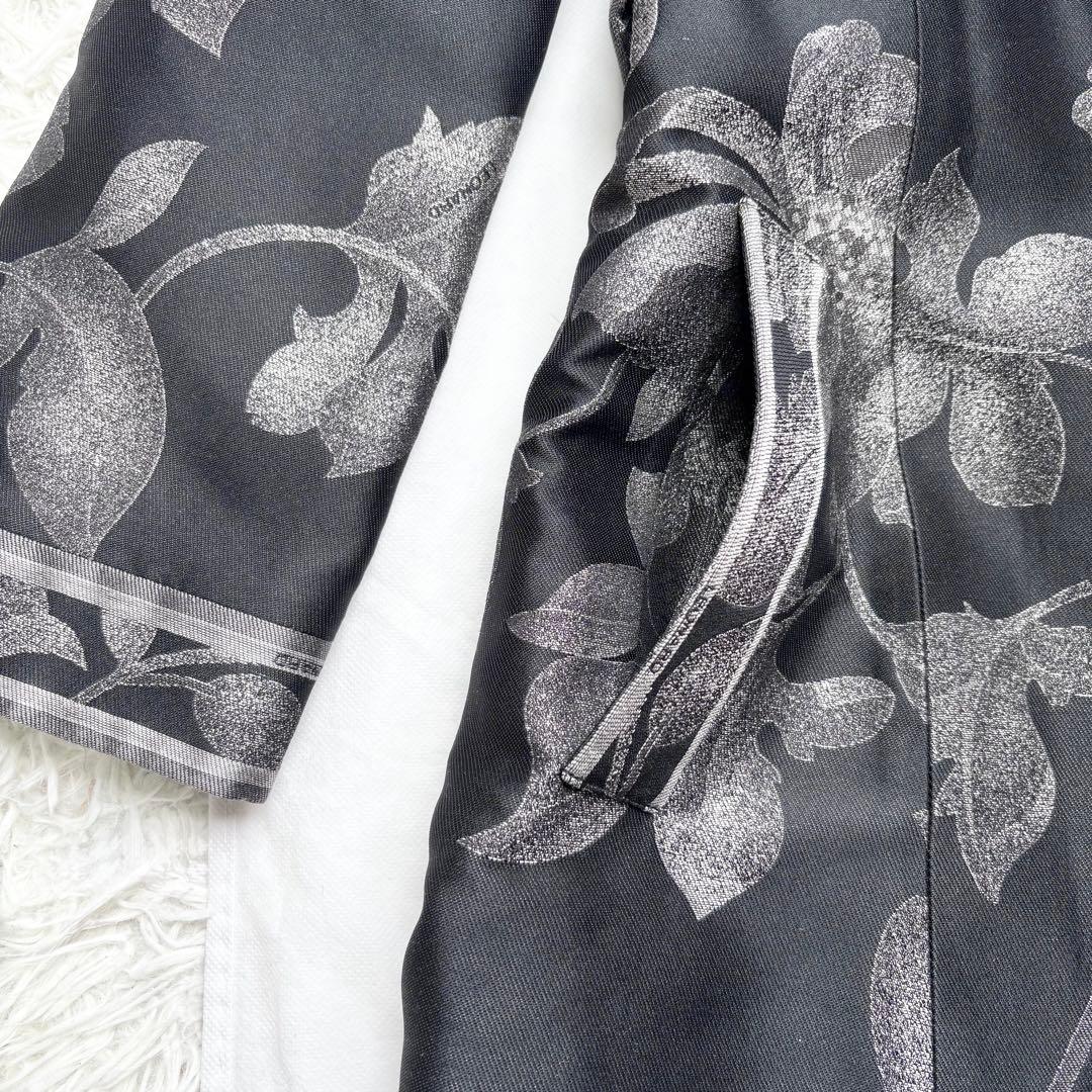 レオナール シルク混 ロングコート 花柄総柄 トリム ベルト 比翼ボタン 42