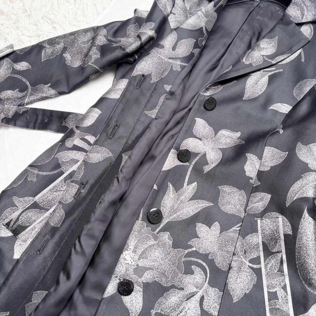 レオナール シルク混 ロングコート 花柄総柄 トリム ベルト 比翼ボタン 42