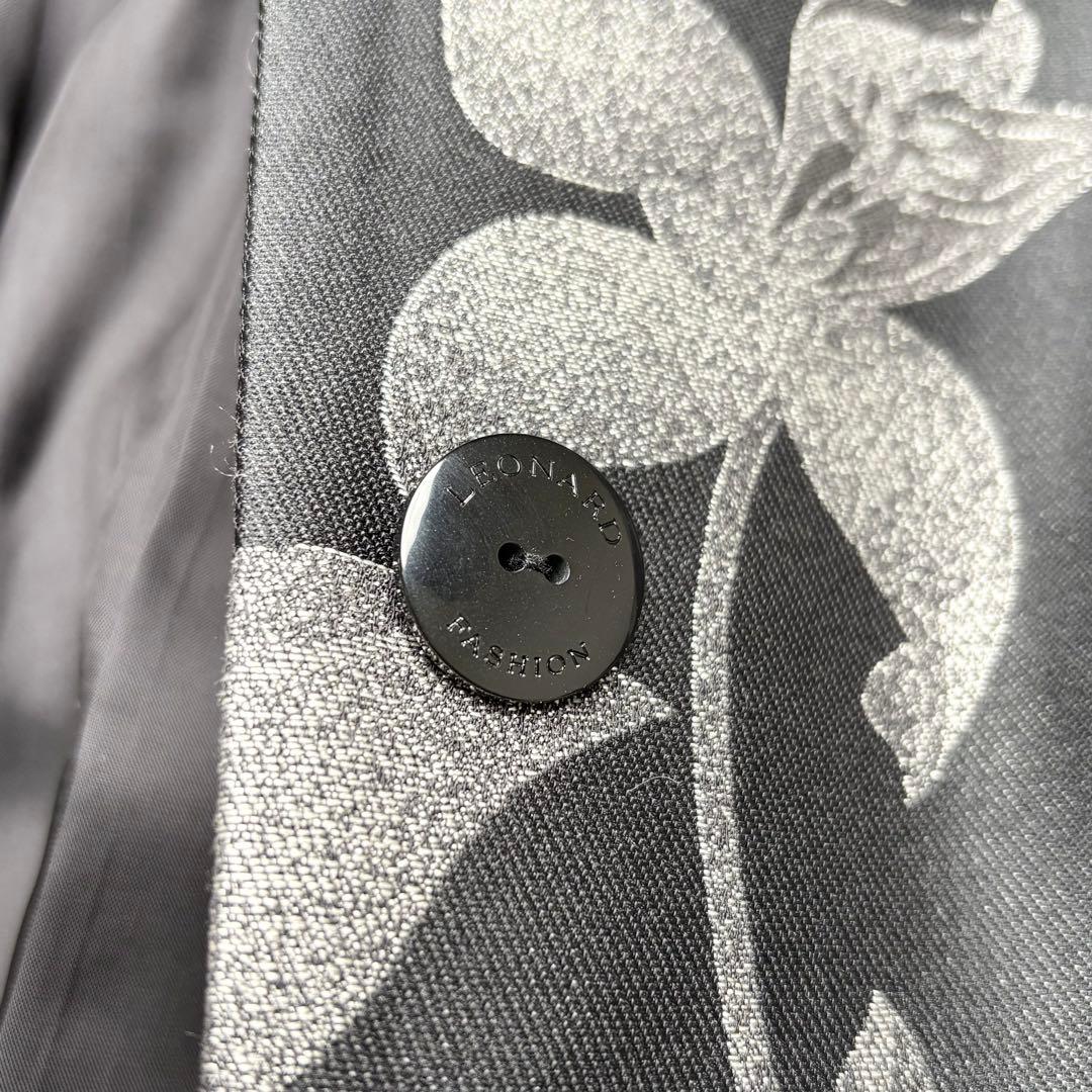 レオナール シルク混 ロングコート 花柄総柄 トリム ベルト 比翼ボタン 42