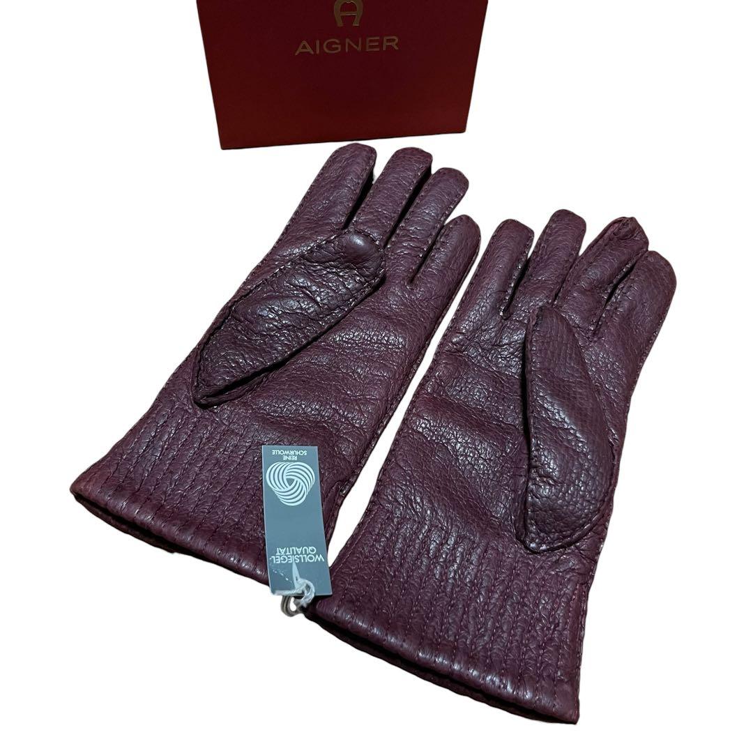 おのり未使用 AIGNER アイグナー ペッカリー 手袋グローブ7 1/2
