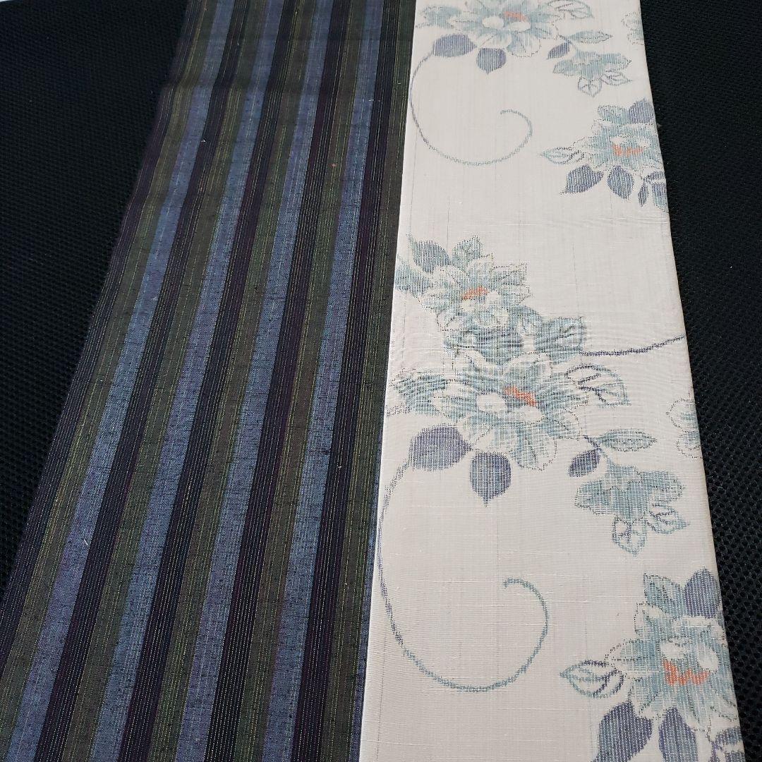紬の半幅帯 正絹 伝承工芸花園紬 名匠秀逸極上織紬 長尺リバーシブル