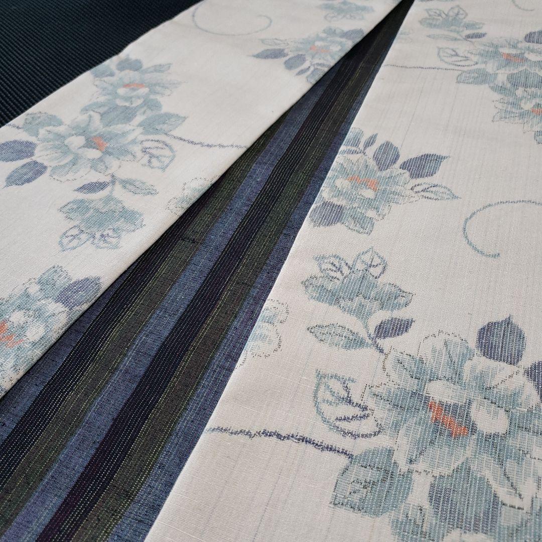 紬の半幅帯 正絹 伝承工芸花園紬 名匠秀逸極上織紬 長尺リバーシブル