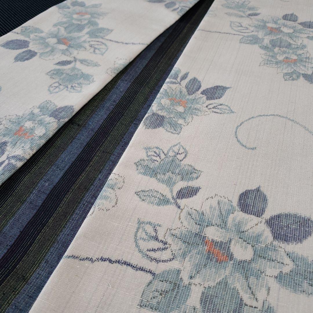 紬の半幅帯 正絹 伝承工芸花園紬 名匠秀逸極上織紬 長尺リバーシブル