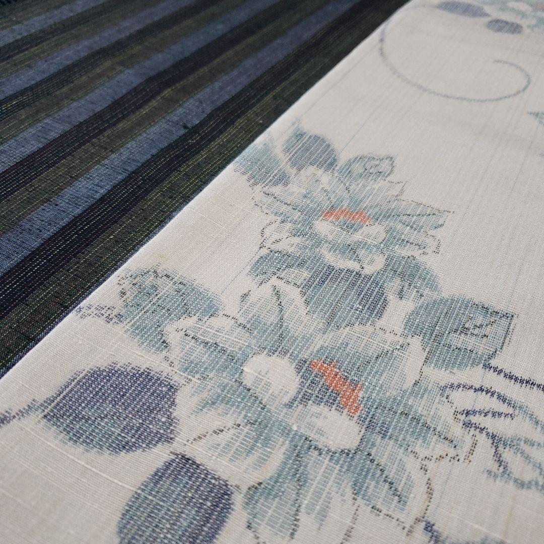 紬の半幅帯 正絹 伝承工芸花園紬 名匠秀逸極上織紬 長尺リバーシブル