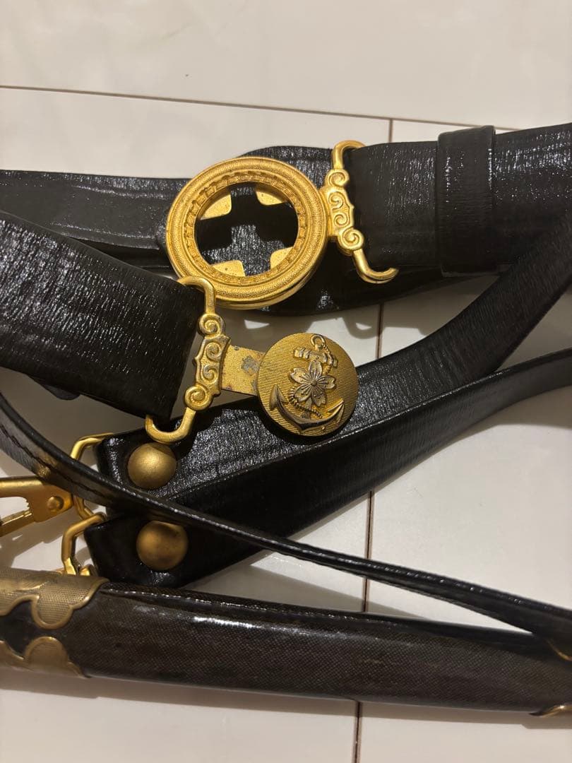 15日迄 希少品　旧海軍 士官 短剣 鮫皮研ぎ出し 模造刀　当時物　金ベルト付