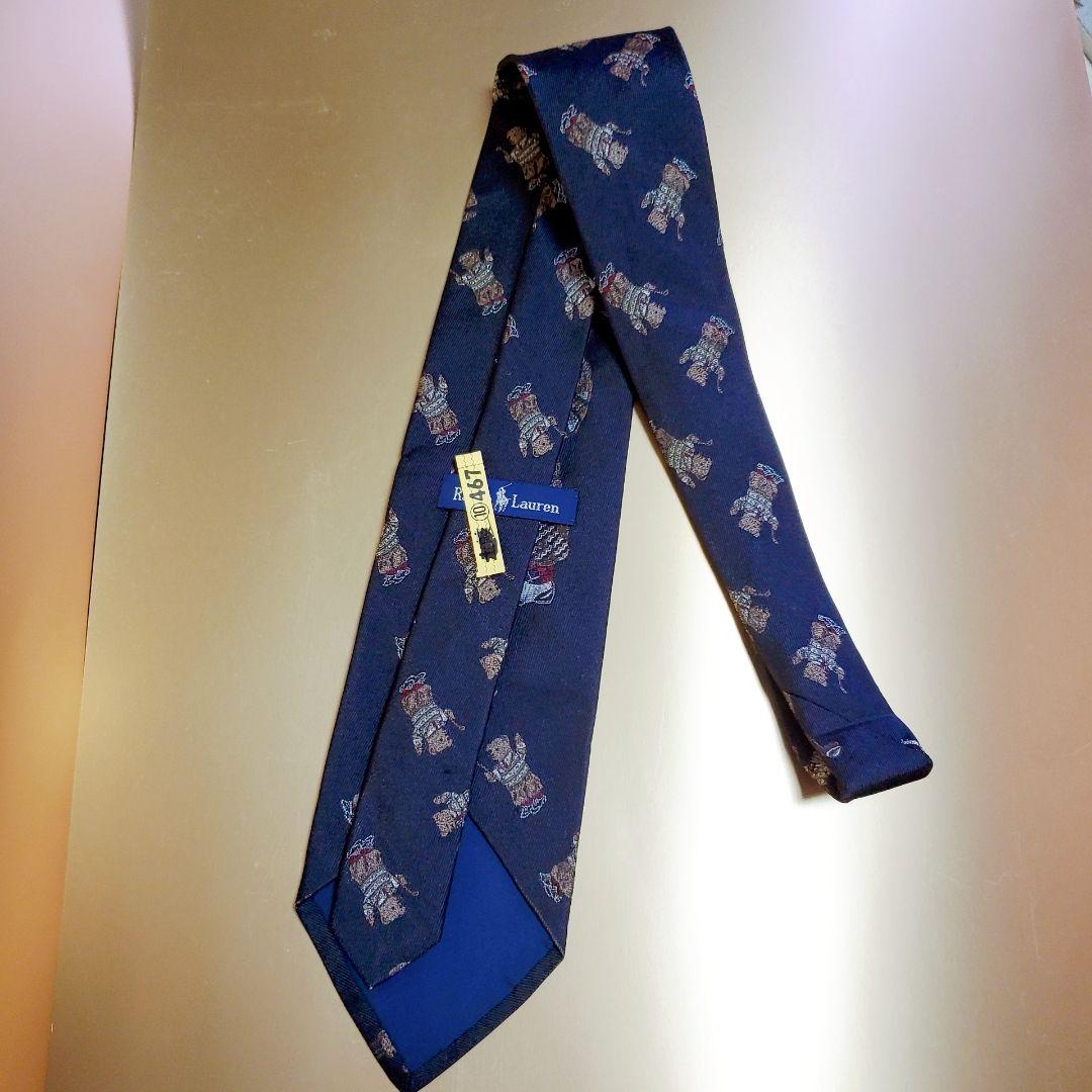 ポロラルフローレン　ゴルフ　くま柄　紺色　ネクタイ