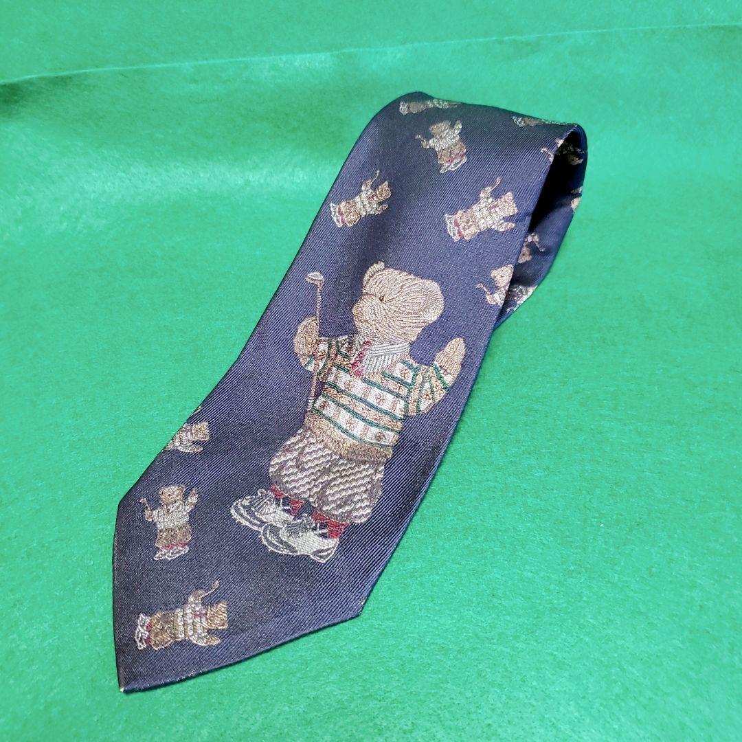 ポロラルフローレン　ゴルフ　くま柄　紺色　ネクタイ