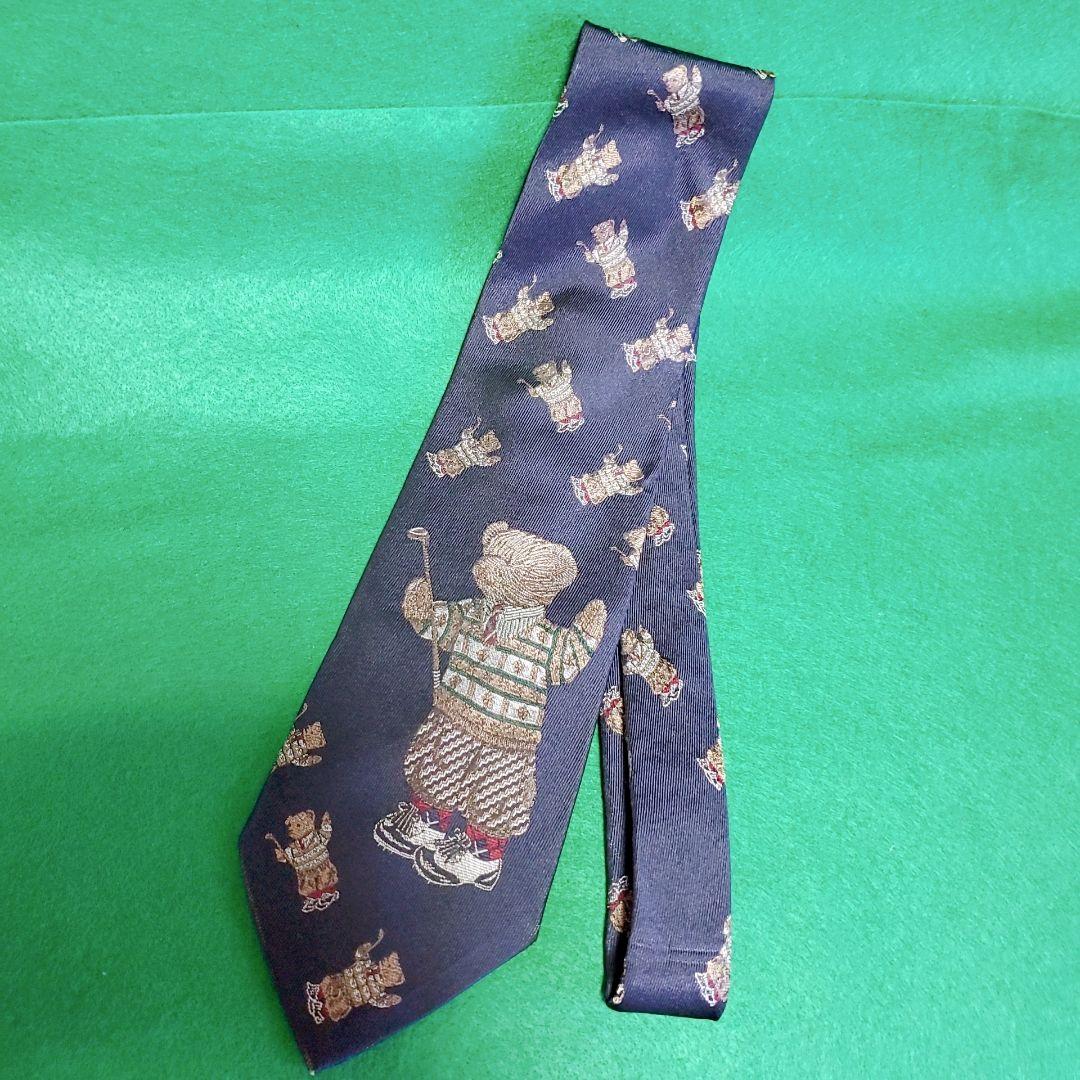 ポロラルフローレン　ゴルフ　くま柄　紺色　ネクタイ