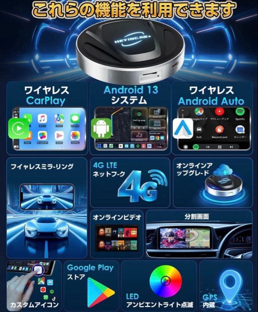 HEYINCAR+ CarPlayAIBOX アンドロイドオート　ワイヤレス