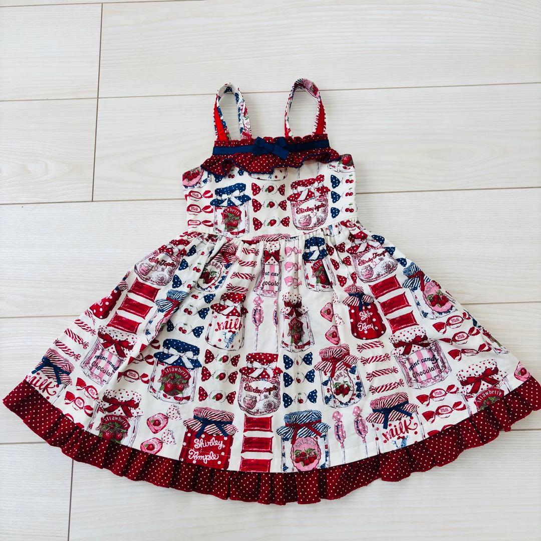 シャーリーテンプル　100 ジャム瓶　白　ワンピース　ジャンパースカート　美品