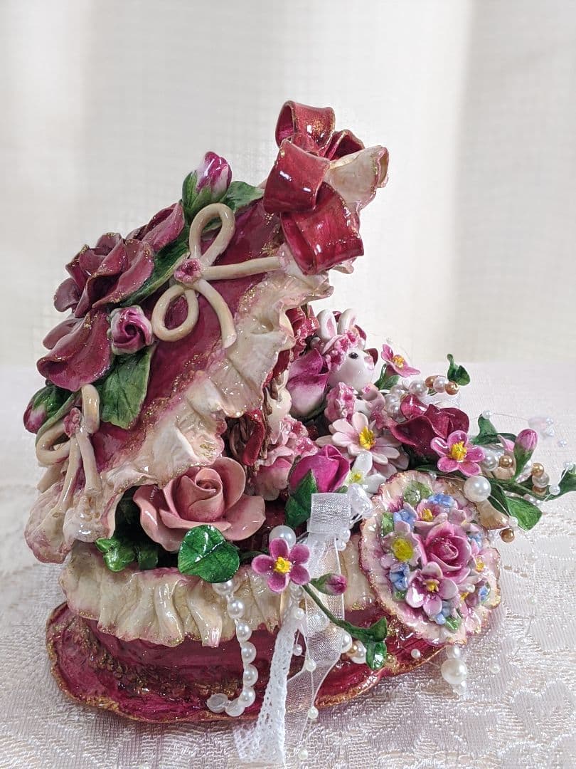 【専用】クレイフラワー♥ハート型薔薇の宝箱ドールとうさぎさん（大)♥ハンドメイド