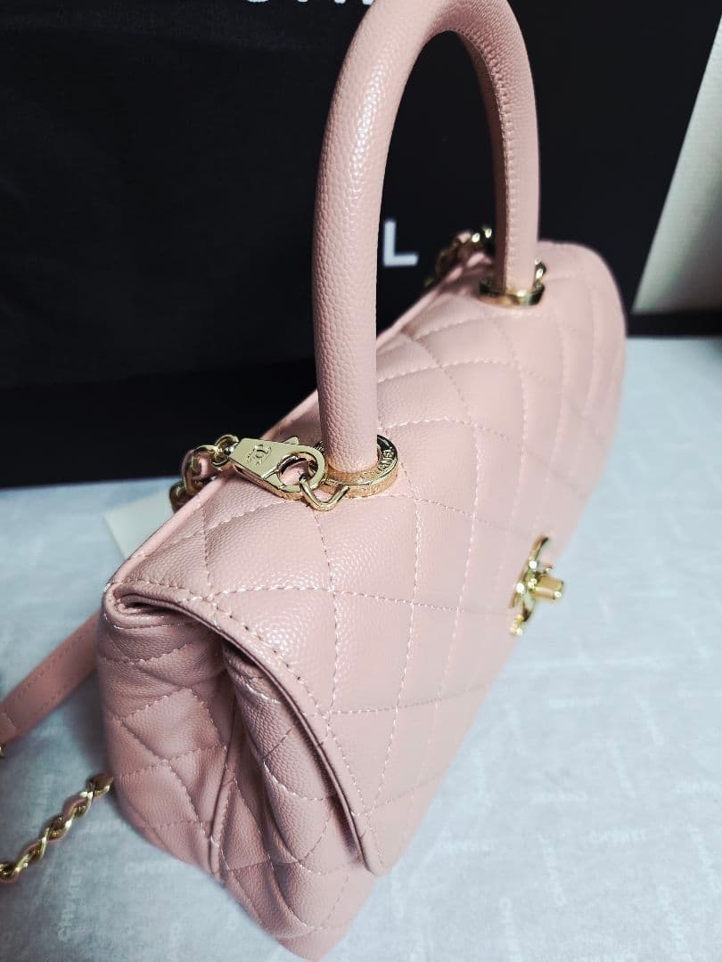 キャビアスキン ココハンドル ハンドバッグ ピンク