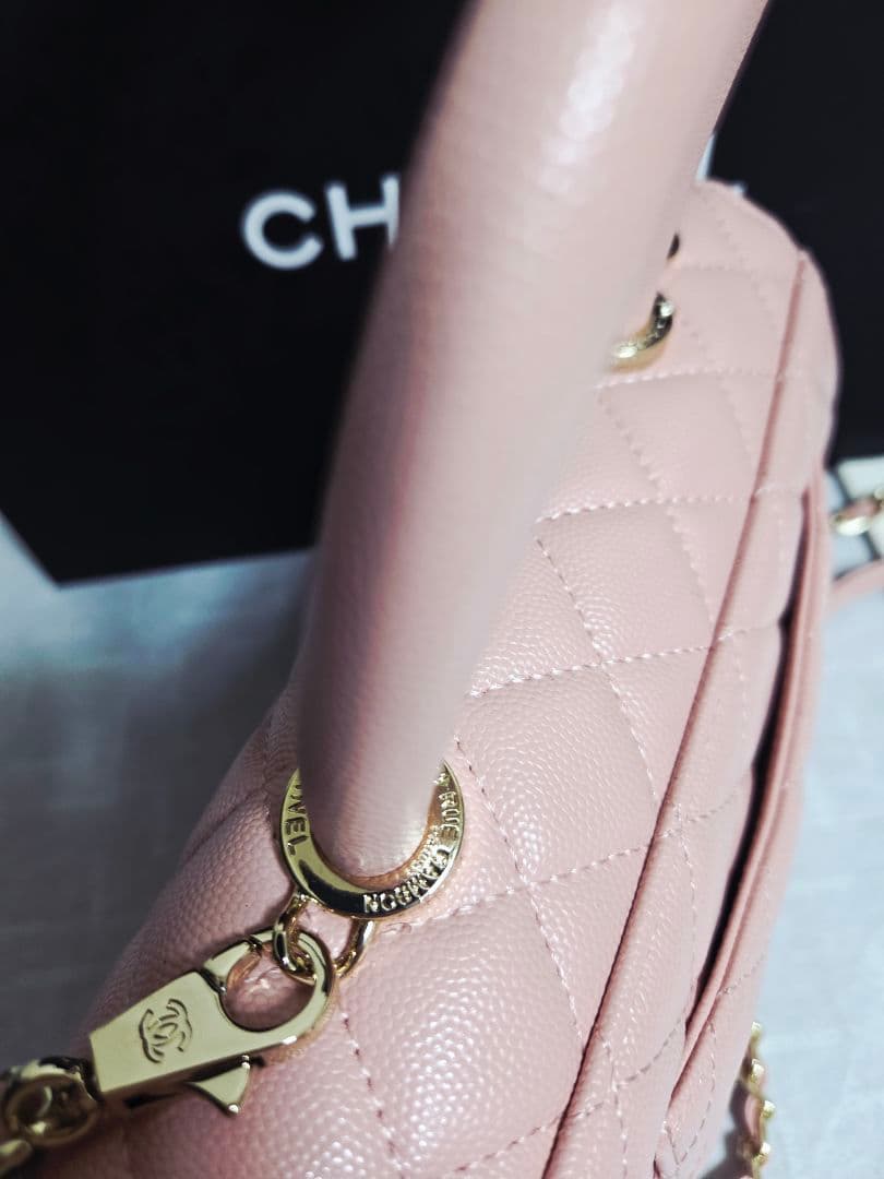 キャビアスキン ココハンドル ハンドバッグ ピンク