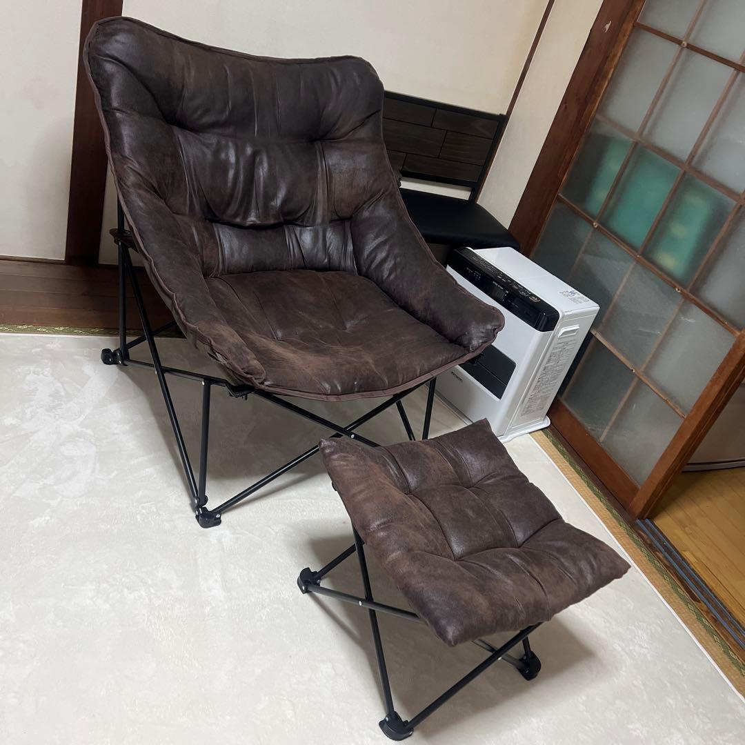 ニトリ バタフライチェア ワイド ブラウン　オットマン　折りたたみスツールセット