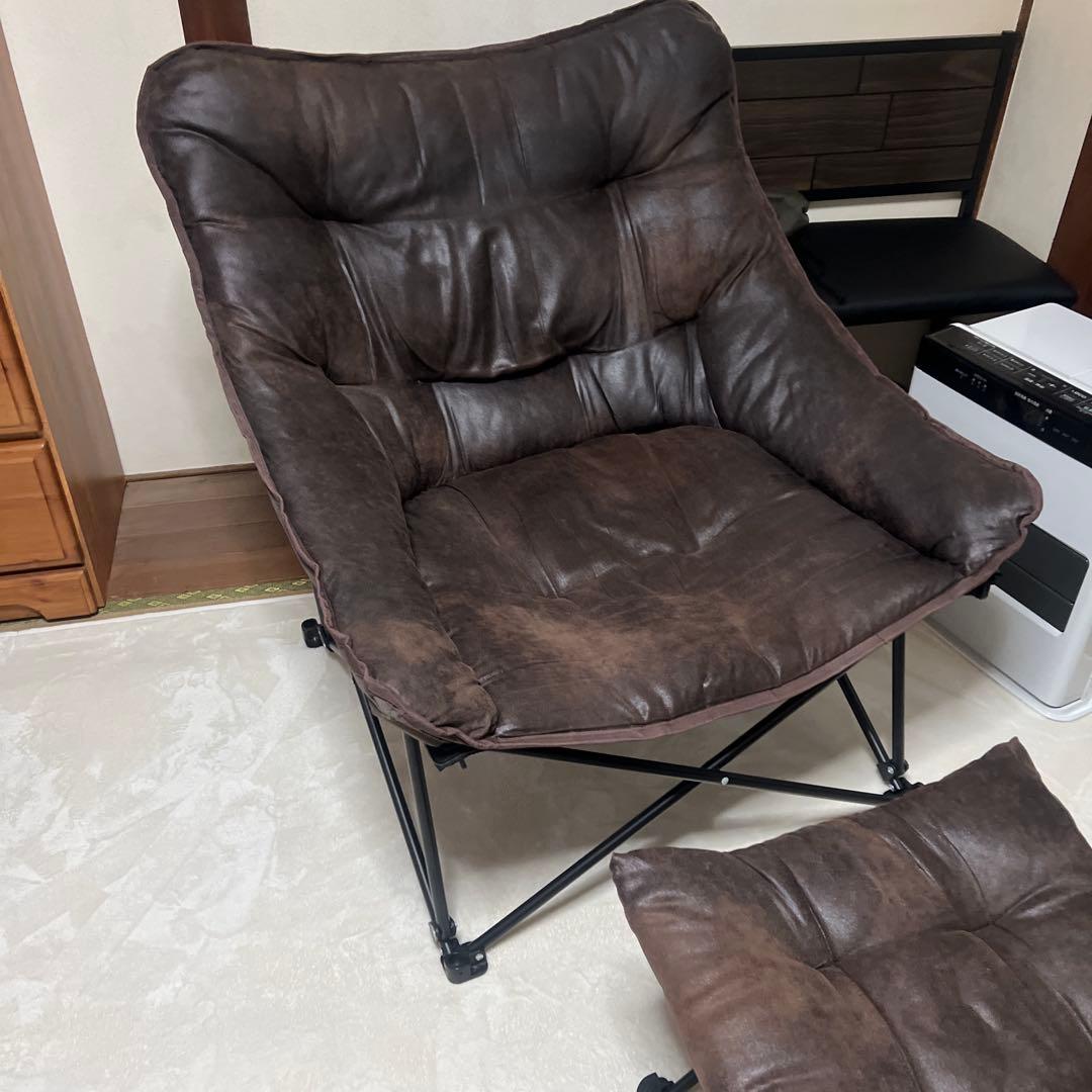 ニトリ バタフライチェア ワイド ブラウン　オットマン　折りたたみスツールセット