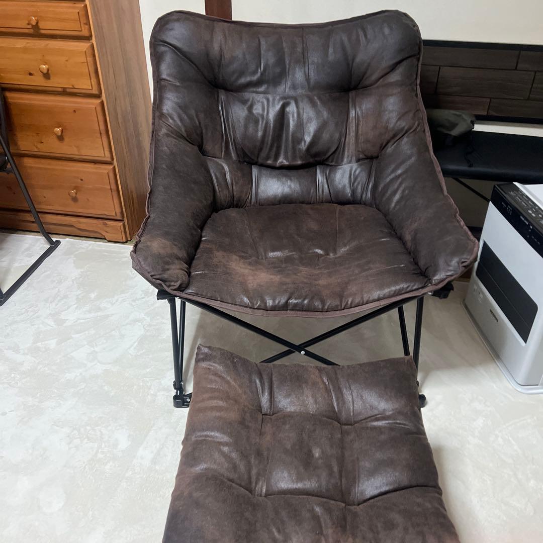 ニトリ バタフライチェア ワイド ブラウン　オットマン　折りたたみスツールセット