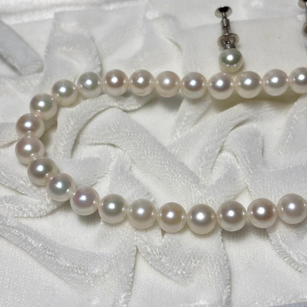あこや真珠　パールネックレス　イヤリングセット　6.5-7.0mm クリーム色