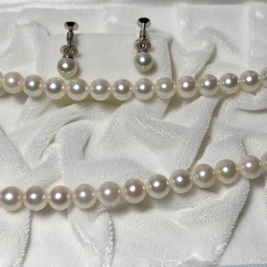 あこや真珠　パールネックレス　イヤリングセット　6.5-7.0mm クリーム色