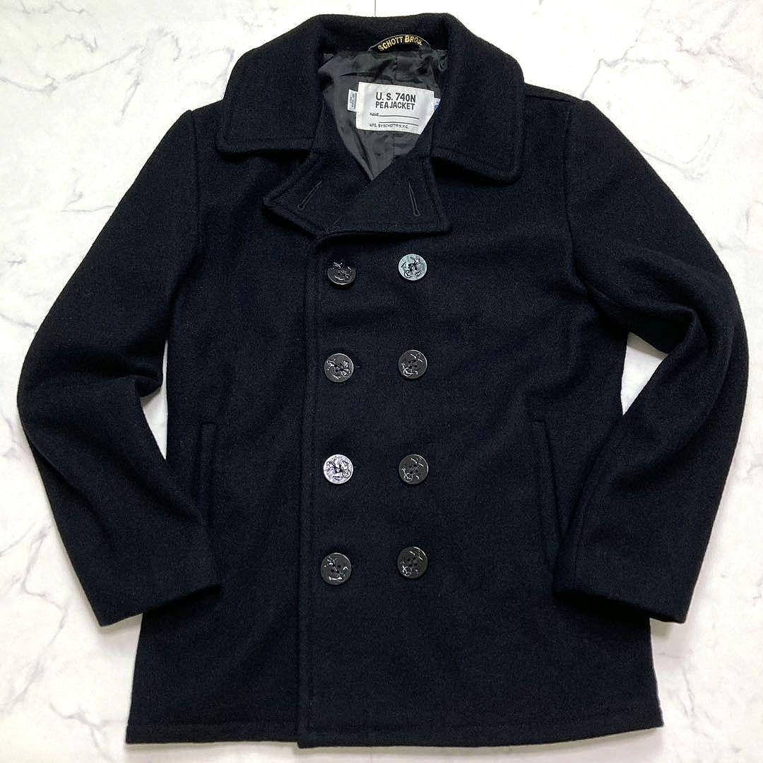 Schott メルトンウール ピーコート 740N 753US メンズ ブラック