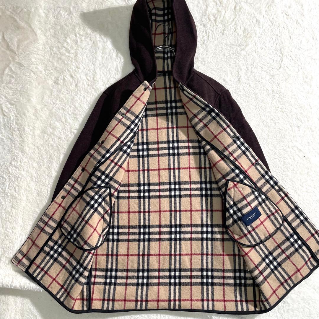 00s　バーバリーロンドン　フード付き　ウールコート　ノバチェック　M〜L相当