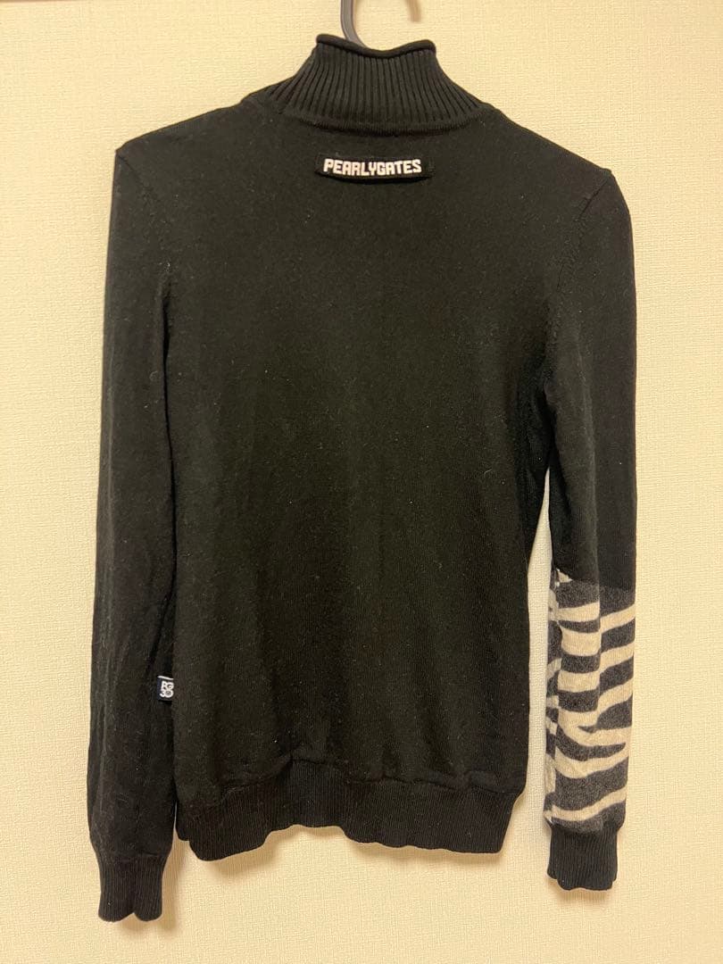 【美品】韓国 パーリーゲイツ ゼブラ柄 ハイネック セーター サイズ0 黒 防寒