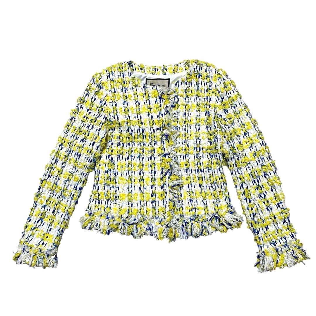 美品 Diagram LINTON ツイード ノーカラージャケット