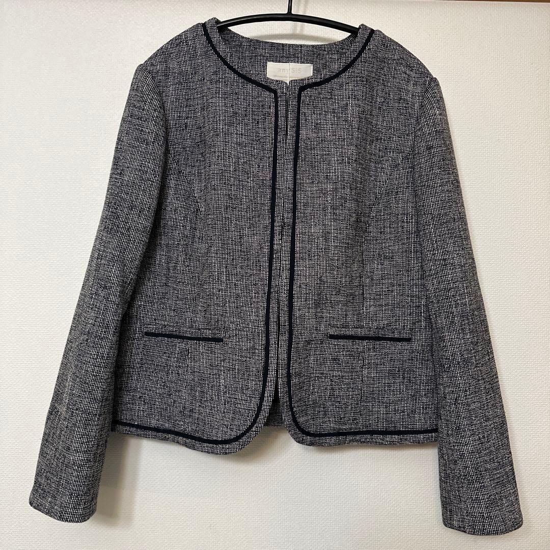 新品　ANYSIS ノーカラージャケット　ツイード ネイビー M