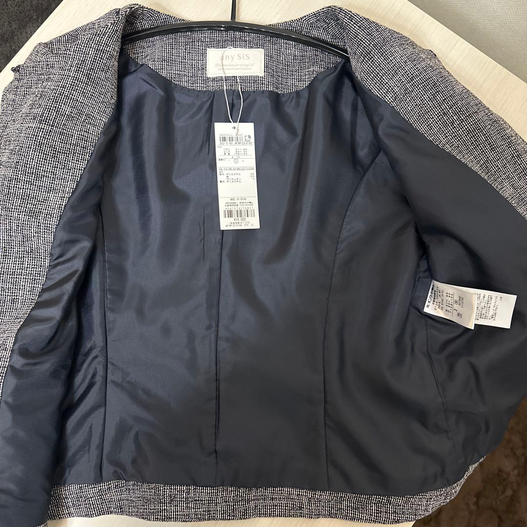 新品　ANYSIS ノーカラージャケット　ツイード ネイビー M
