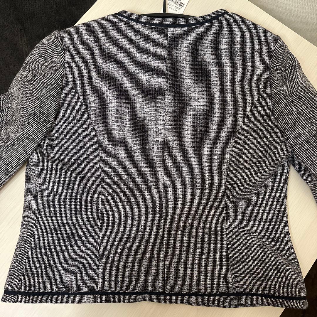 新品　ANYSIS ノーカラージャケット　ツイード ネイビー M