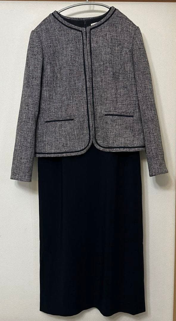 新品　ANYSIS ノーカラージャケット　ツイード ネイビー M