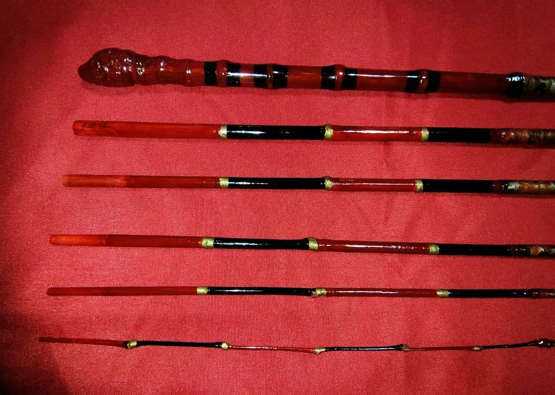 竹朱塗り和竿・タナゴ竿・小物竿6本継全長1m4㎝希少