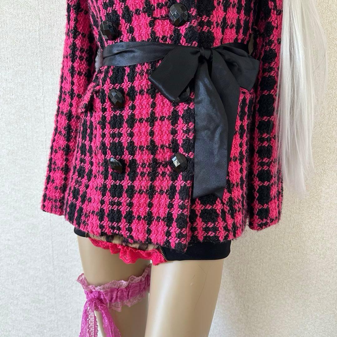 d.i.a.系 ピンクツイード ブラックリッチファーコート 3WAY 平成当時物