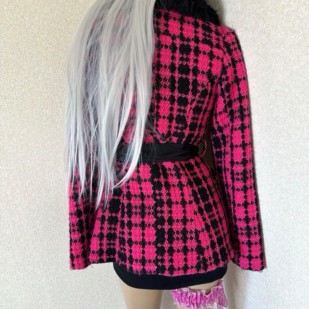 d.i.a.系 ピンクツイード ブラックリッチファーコート 3WAY 平成当時物