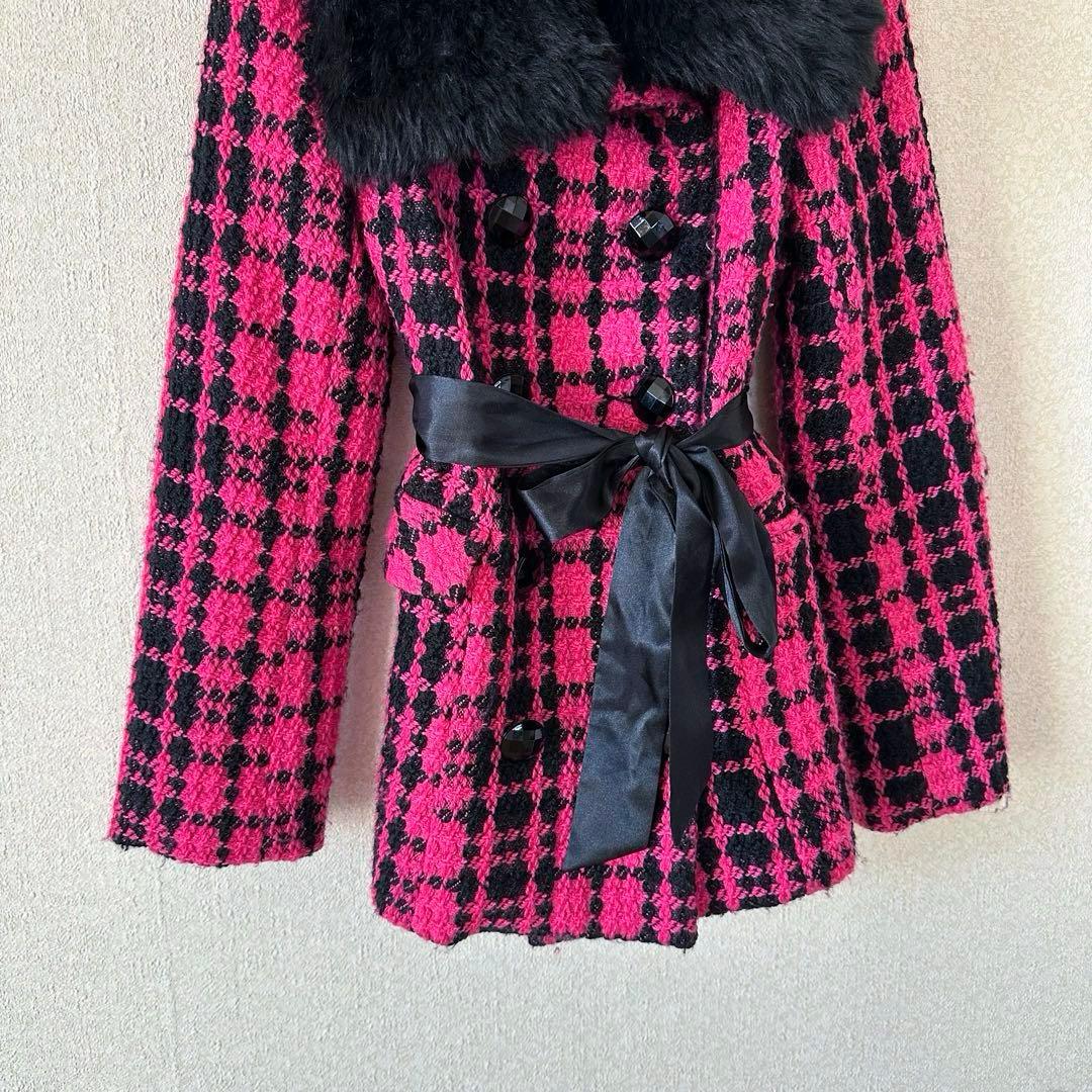 d.i.a.系 ピンクツイード ブラックリッチファーコート 3WAY 平成当時物