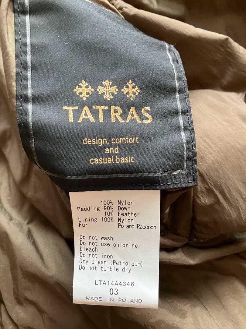 値下げ　タトラス　オリーブ　ファー付きポンチョ・ケープコートダウン リバーシブル