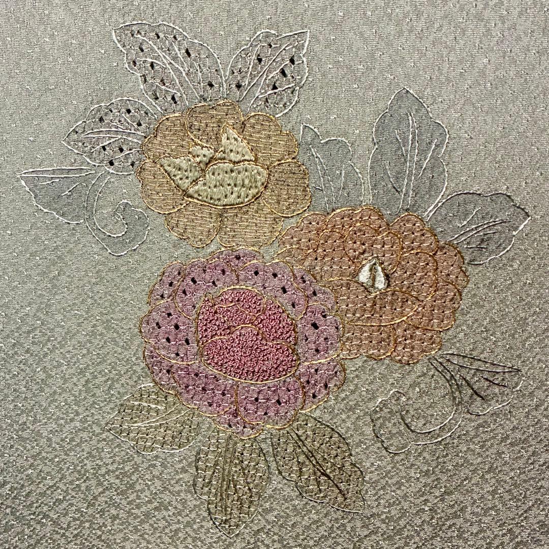 D53 訪問着 総刺繍 汕頭・蘇州・相良刺繍 花模様 正絹 着物 袷 極美品