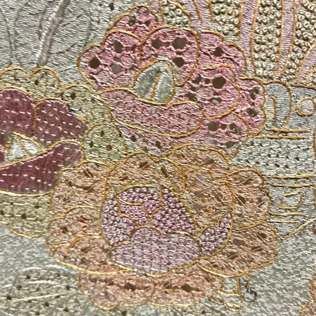D53 訪問着 総刺繍 汕頭・蘇州・相良刺繍 花模様 正絹 着物 袷 極美品