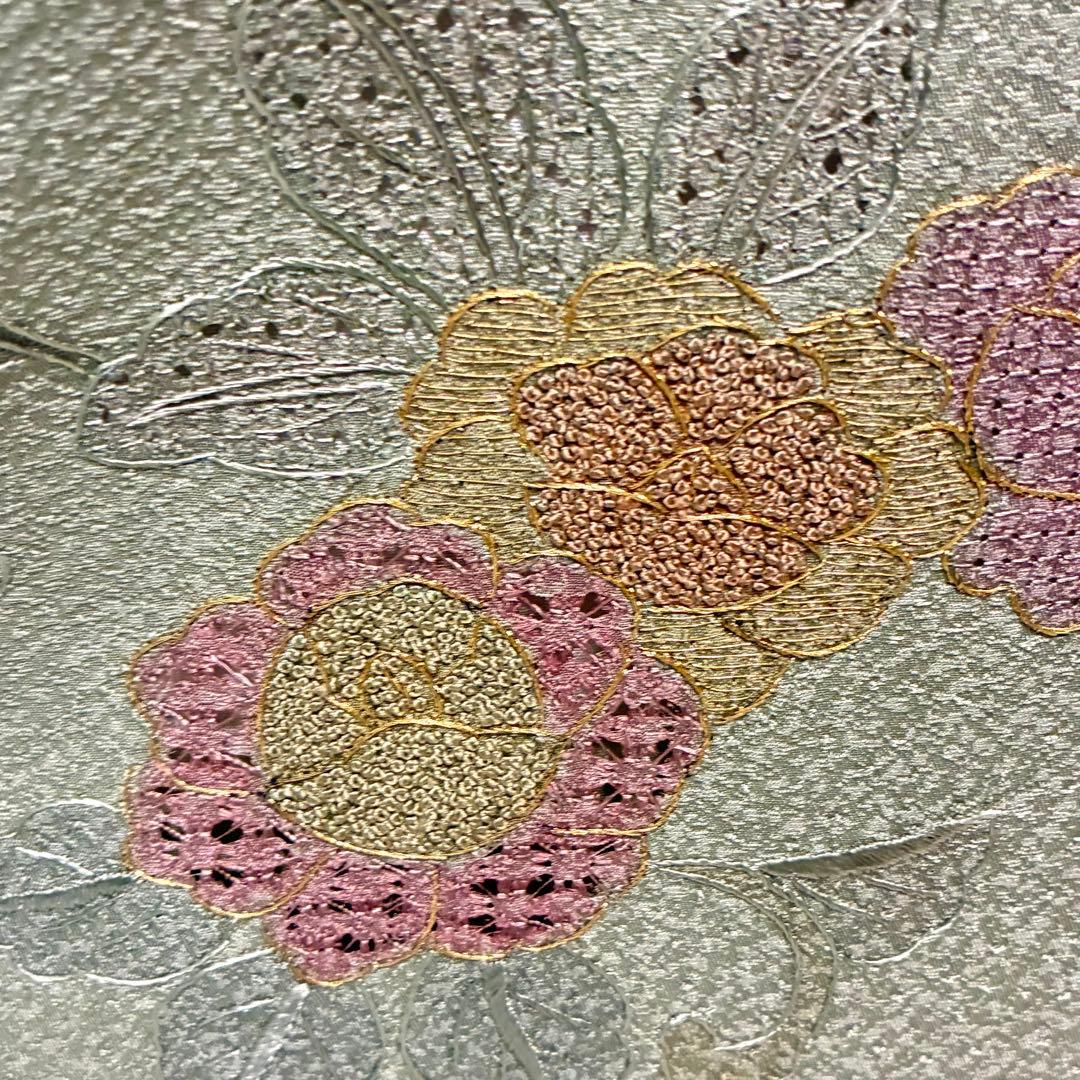 D53 訪問着 総刺繍 汕頭・蘇州・相良刺繍 花模様 正絹 着物 袷 極美品