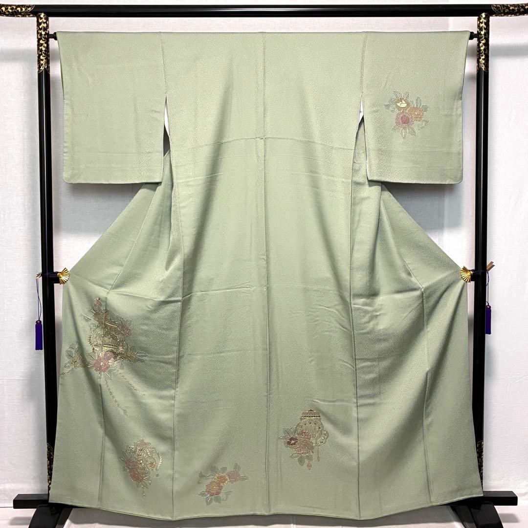 D53 訪問着 総刺繍 汕頭・蘇州・相良刺繍 花模様 正絹 着物 袷 極美品