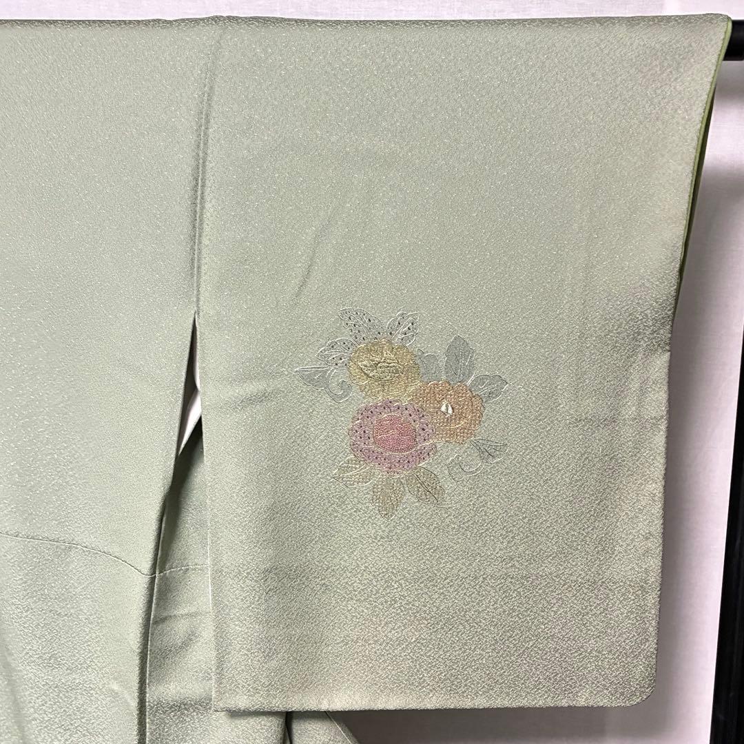 D53 訪問着 総刺繍 汕頭・蘇州・相良刺繍 花模様 正絹 着物 袷 極美品