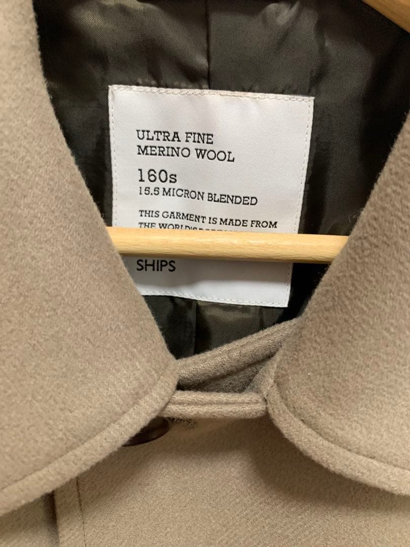 美品SHIPS スーパー160'S メリノウール メルトン シングル ピーコート