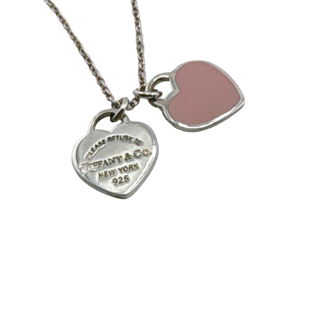 ティファニー ピンク ダブル ハート タグ ペンダント ネックレス Sv925