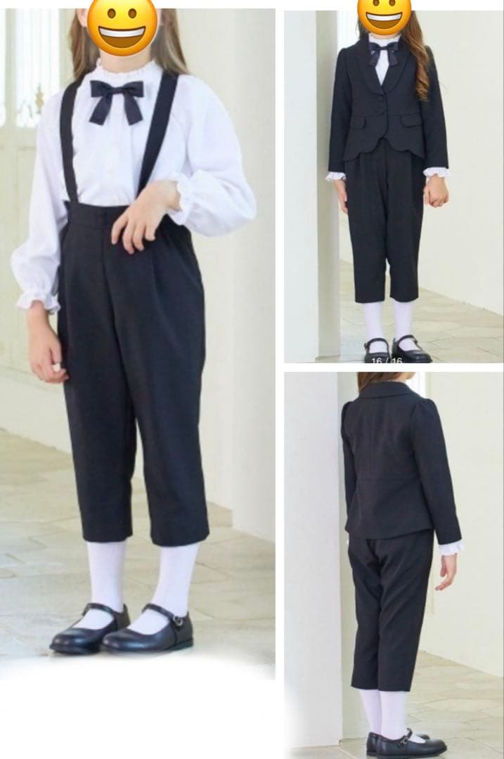 G42新品女の子120フォーマル黒パンツスーツセットスカラップジャケット