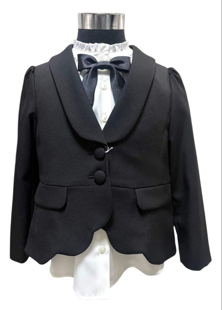 G42新品女の子120フォーマル黒パンツスーツセットスカラップジャケット