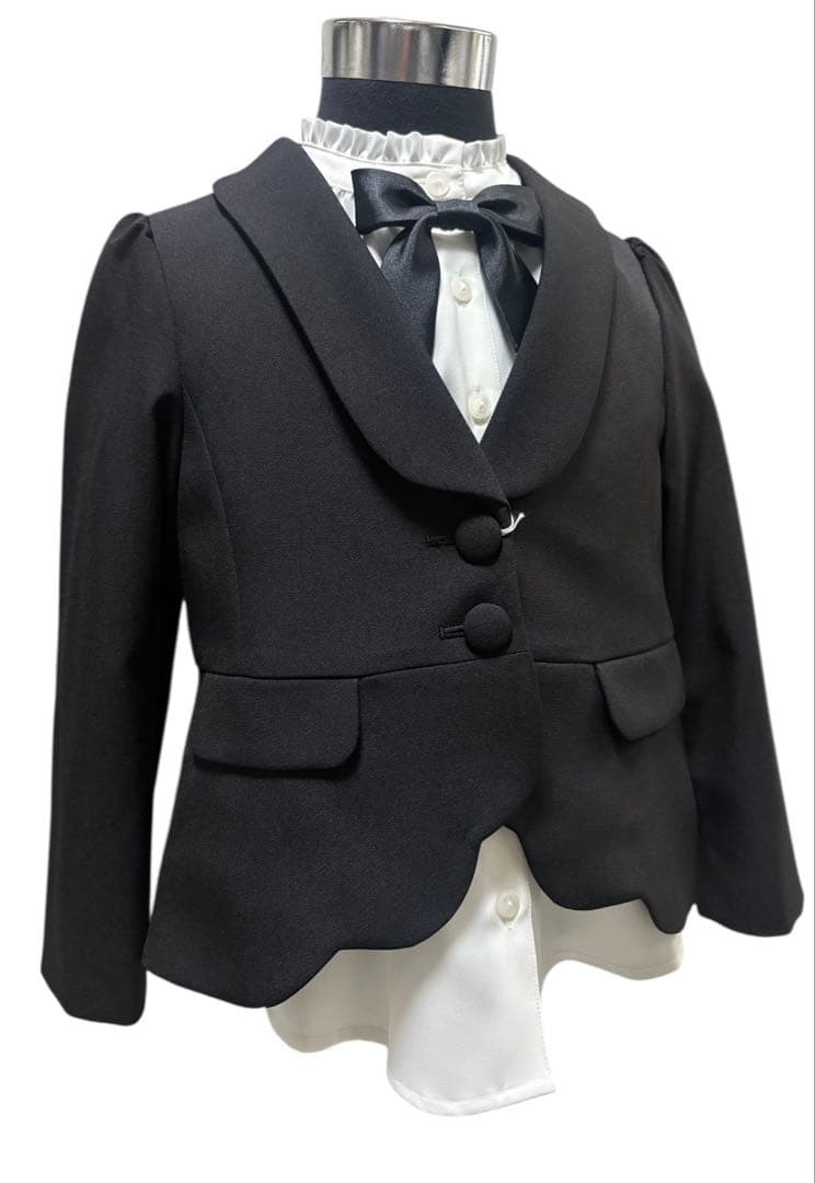 G42新品女の子120フォーマル黒パンツスーツセットスカラップジャケット