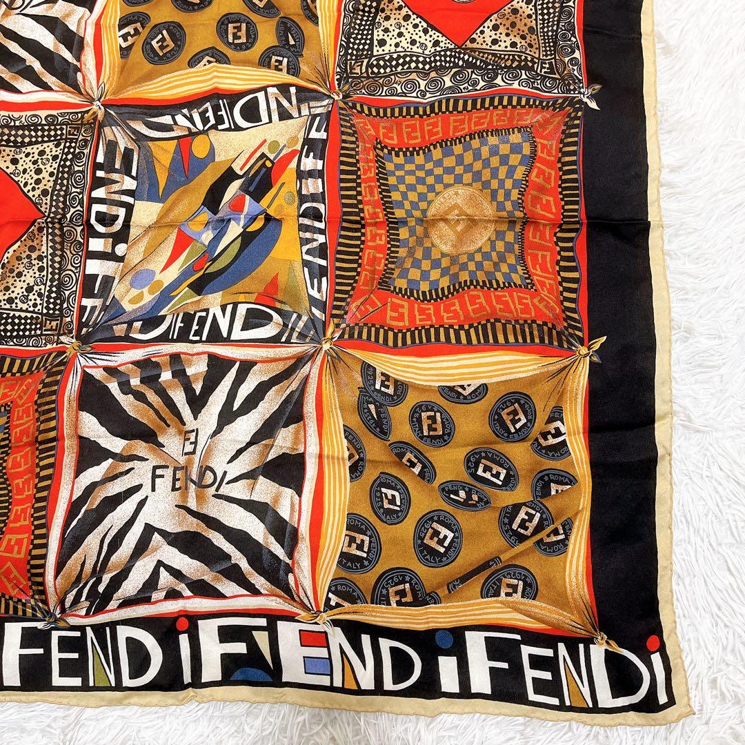 【極美品】フェンディ 大判スカーフ ストール シルク100% マルチカラー