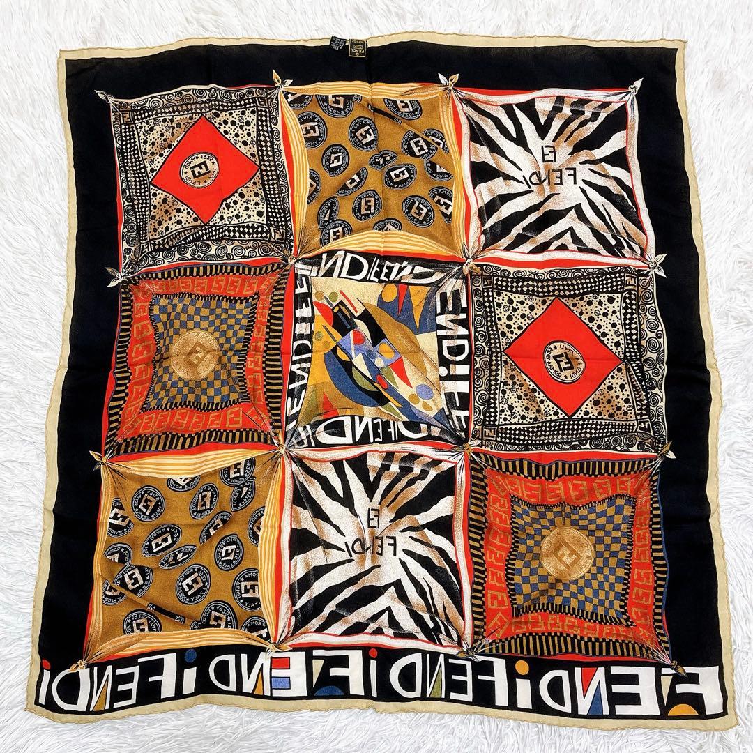 【極美品】フェンディ 大判スカーフ ストール シルク100% マルチカラー