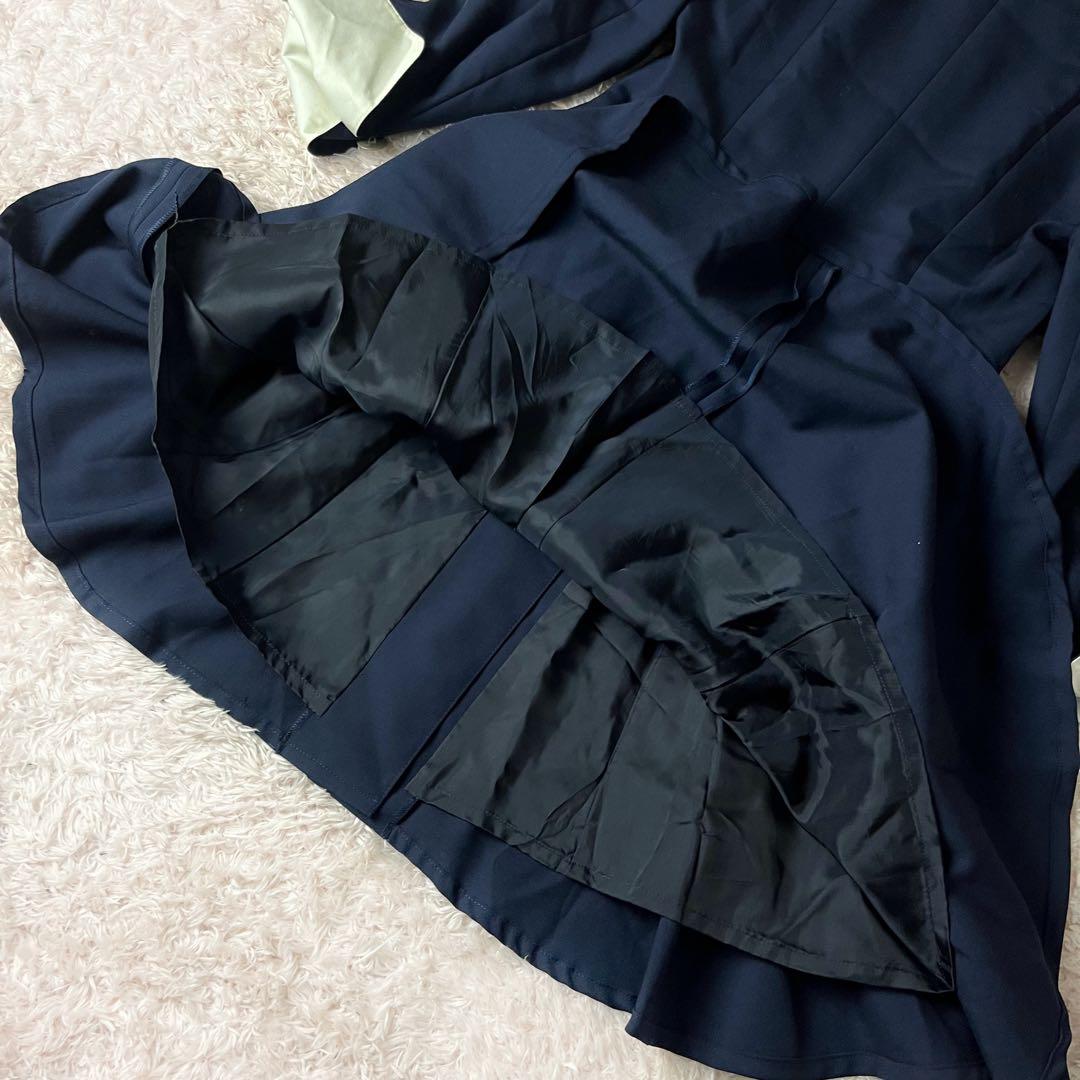 ヴィンテージ ディオール ロング ワンピース ニット 襟付き ネイビー M